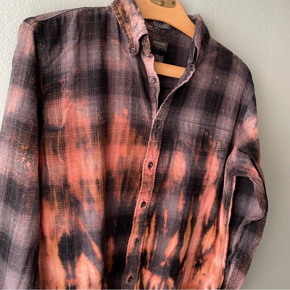 🦞3/$30🦞 Reworked | Wu-Tang Clan Bleach-Dyed Plaid Button Down Shirt - Picture 5 of 5